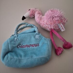 Glamorous Blue Bag with Aurora World Floppy Pink Flamingo Plush